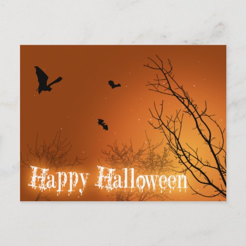Halloween Bats and Trees Postcard