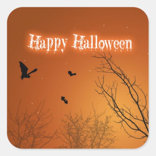 Halloween Bats and Trees Square Sticker