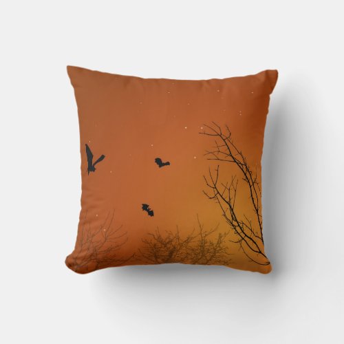 Halloween Bats and Trees Throw Pillow