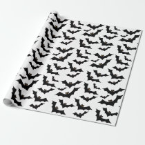Halloween Bats Black White Pattern Wrapping Paper
