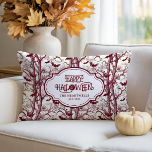 Halloween Bats Burgundy Toile Pattern Name Year Lumbar Pillow