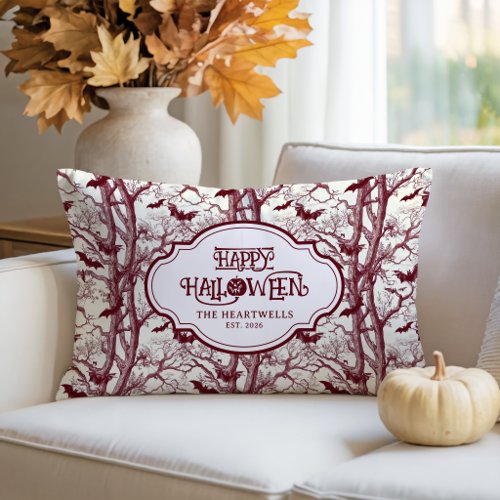 Halloween Bats Burgundy Toile Pattern Name Year Lumbar Pillow
