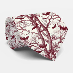 Halloween Bats Burgundy Toile Pattern Neck Tie