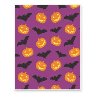 Halloween Bats & Carved Pumpkins on Purple Temporary Tattoos