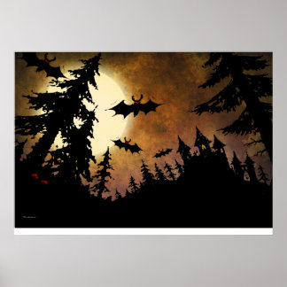 Halloween Bats, Castle and Moon Poster
