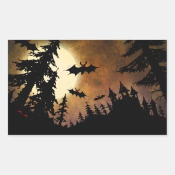 Halloween Bats  Castle And Moon Rectangular Sticker by StrangeStore at Zazzle