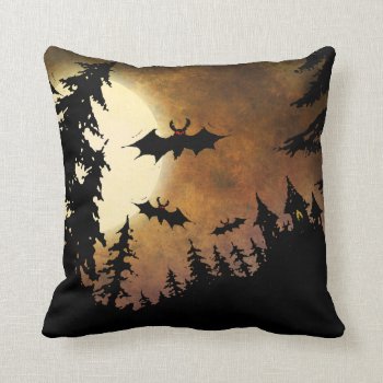 Halloween Bats  Castle And Moon Throw Pillow by StrangeStore at Zazzle