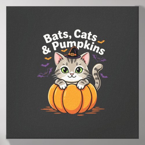 Halloween Bats Cats and Pumpkins Cute Kitten Desig Canvas Photo Tile