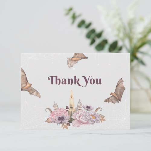 Halloween Bats Floral Baby Shower Thank You Card