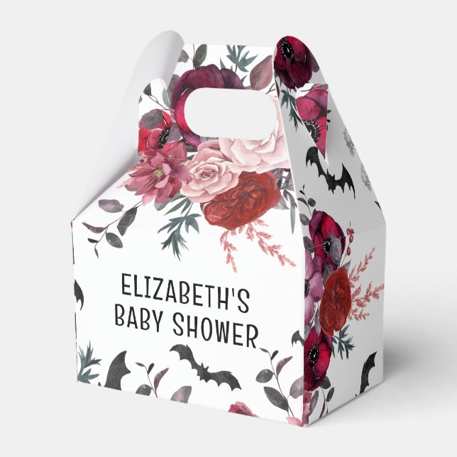 Halloween Bats Flowers Baby Shower Favor Boxes (Front Side)