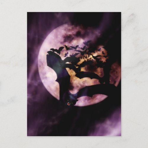 Halloween Bats Flying on a Full Moon Night Postcard