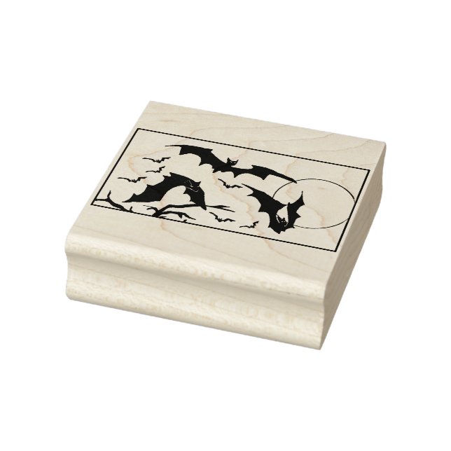 Halloween Bats Flying with Full Moon Rubber Stamp (Stamp)