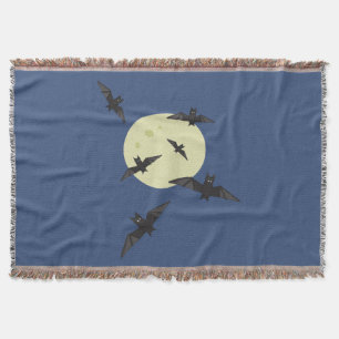 Halloween Bats flying with moon Throw Blanket