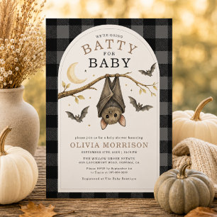 Halloween Bats Gingham Baby Shower Invitation