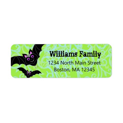 Halloween Bats Green Return Address Label