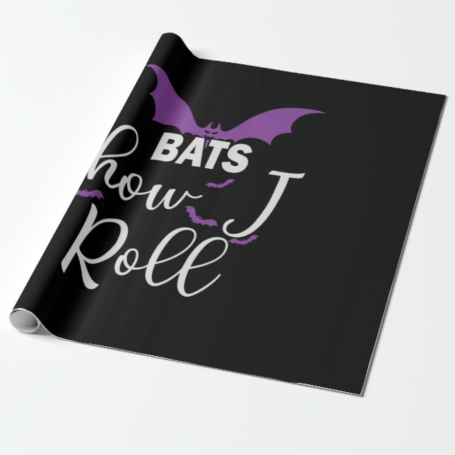 Halloween Bats How I Roll Birthday Wrapping Paper (Unrolled)