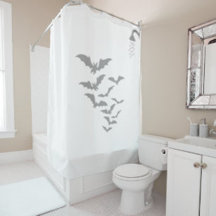 Halloween Bats In Shower Silhouette Scary Curtain