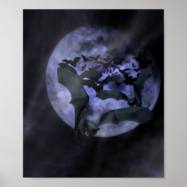 Halloween Bats on a Full Moon Night Poster (Front)