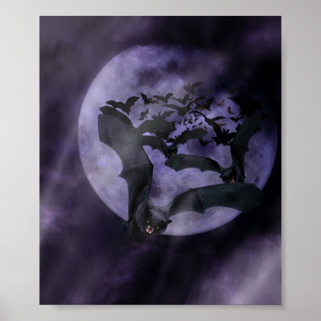 Halloween Bats on a Full Moon Night Poster (Front)