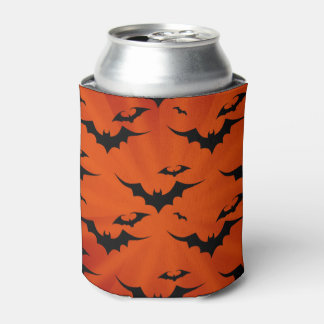 Halloween Bats on Orange Background Can Cooler