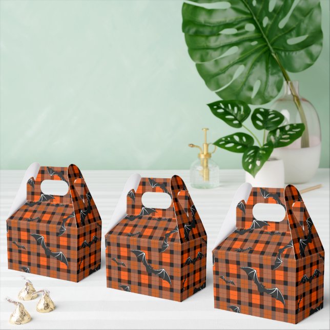 Halloween Bats On Plaid Favor Boxes (Multiple)