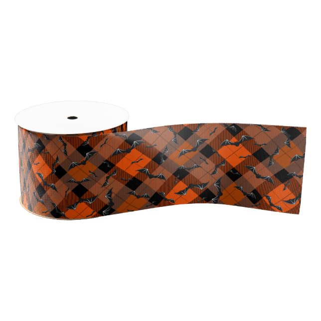 Halloween Bats On Plaid Grosgrain Ribbon (Spool)