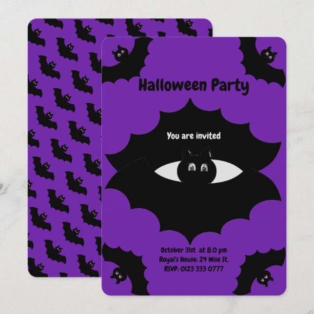 Halloween Bats on Royal Purple Invitation (Front/Back)