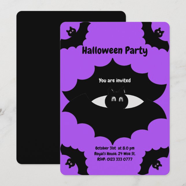 Halloween Bats on Ultra Violet Invitation (Front/Back)