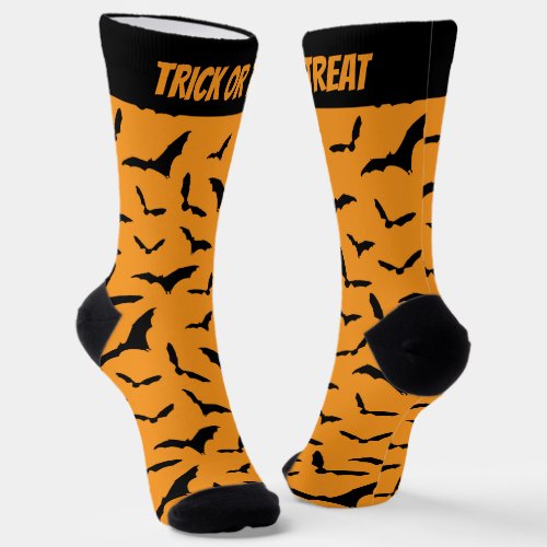 Halloween Bats Orange and Black Custom Text Socks