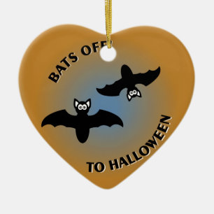 Halloween Bats Orange Blue Ceramic Ornament
