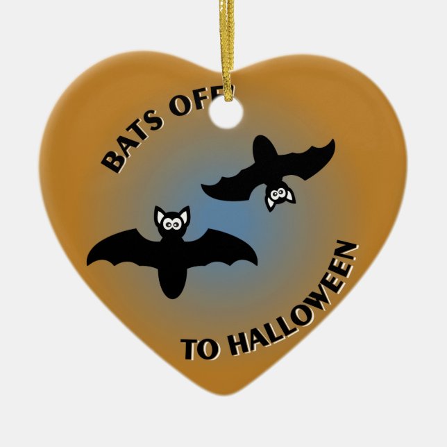 Halloween Bats Orange Blue Ceramic Ornament (Front)
