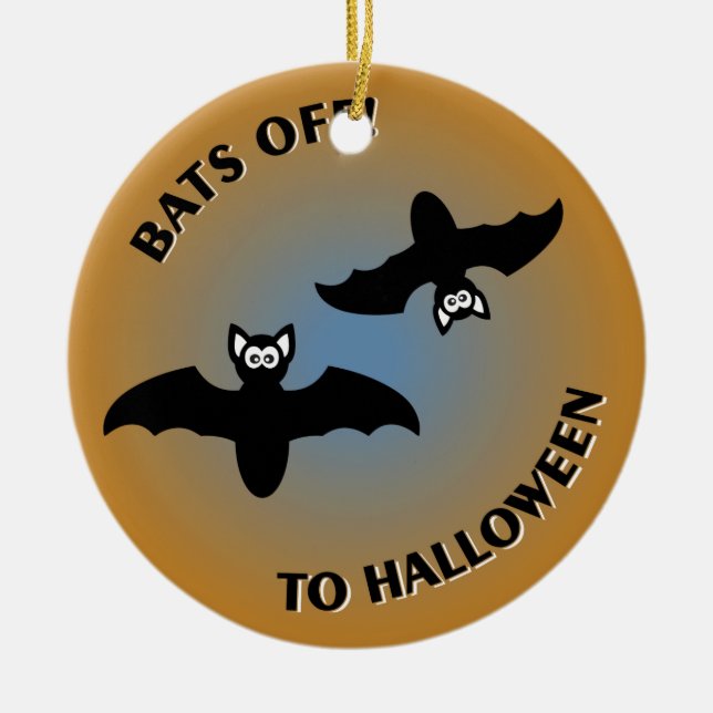 Halloween Bats Orange Blue Ceramic Ornament (Front)