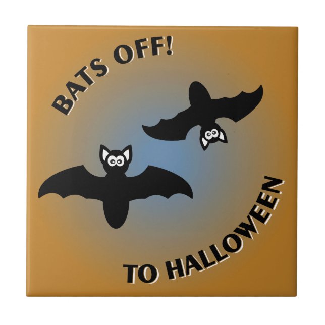 Halloween Bats Orange Blue Ceramic Tile (Front)
