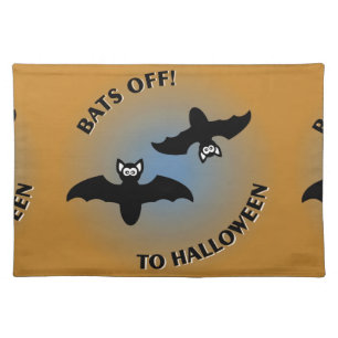 Halloween Bats Orange Blue Cloth Placemat