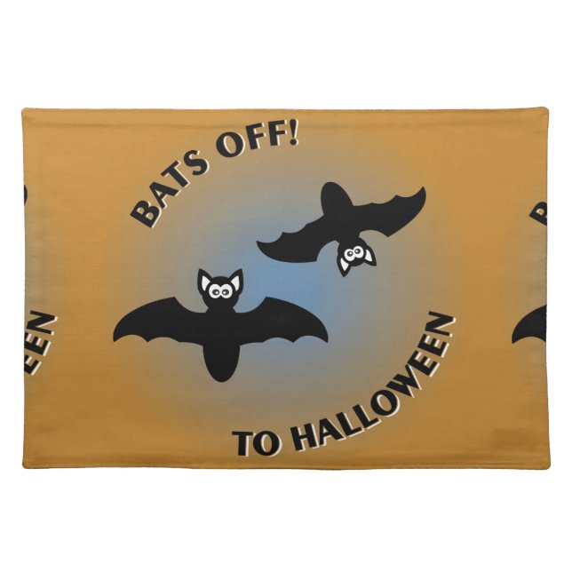 Halloween Bats Orange Blue Cloth Placemat (Front)