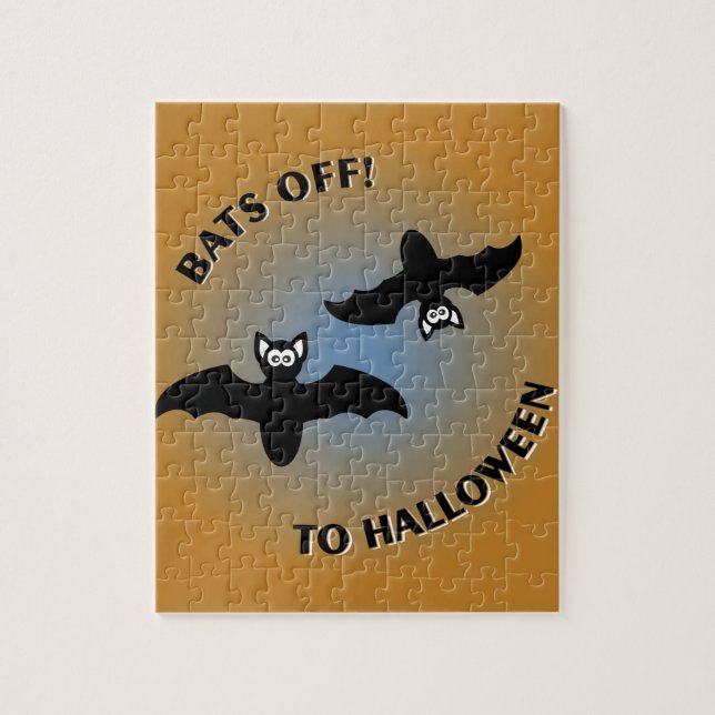 Halloween Bats Orange Blue Jigsaw Puzzle (Vertical)