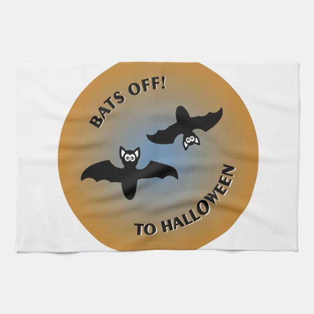 Halloween Bats Orange Blue Kitchen Towel (Horizontal)