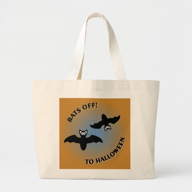 Halloween Bats Orange Blue Large Tote Bag (Front)