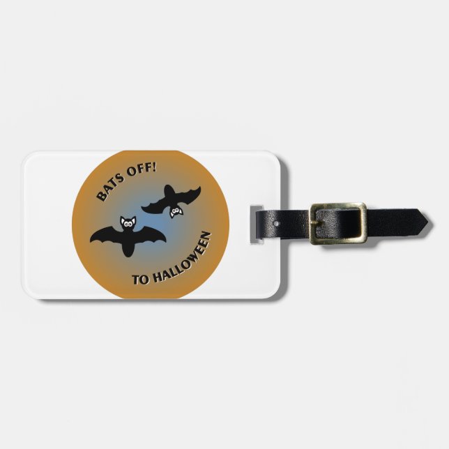 Halloween Bats Orange Blue Luggage Tag (Front Horizontal)