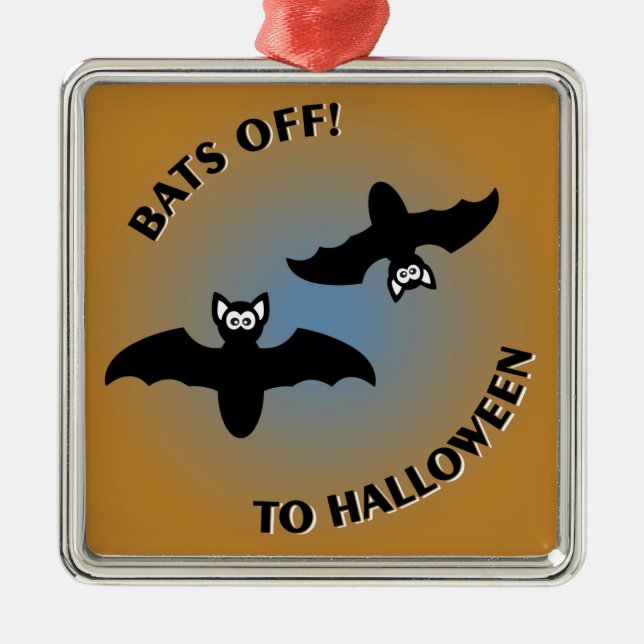 Halloween Bats Orange Blue Metal Ornament (Front)