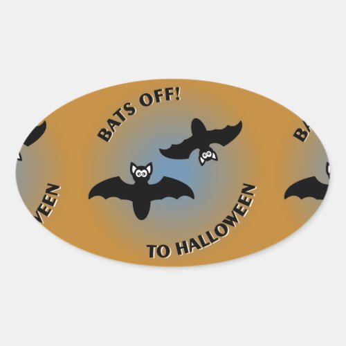 Halloween Bats Orange Blue Oval Sticker