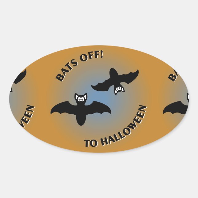 Halloween Bats Orange Blue Oval Sticker (Front)