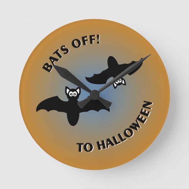Halloween Bats Orange Blue Round Clock (Front)