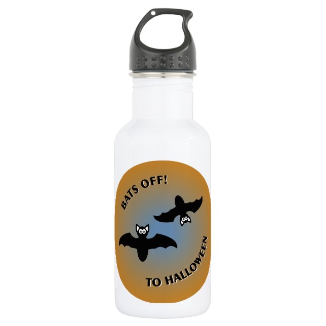 Halloween Bats Orange Blue Stainless Steel Water Bottle (Front)