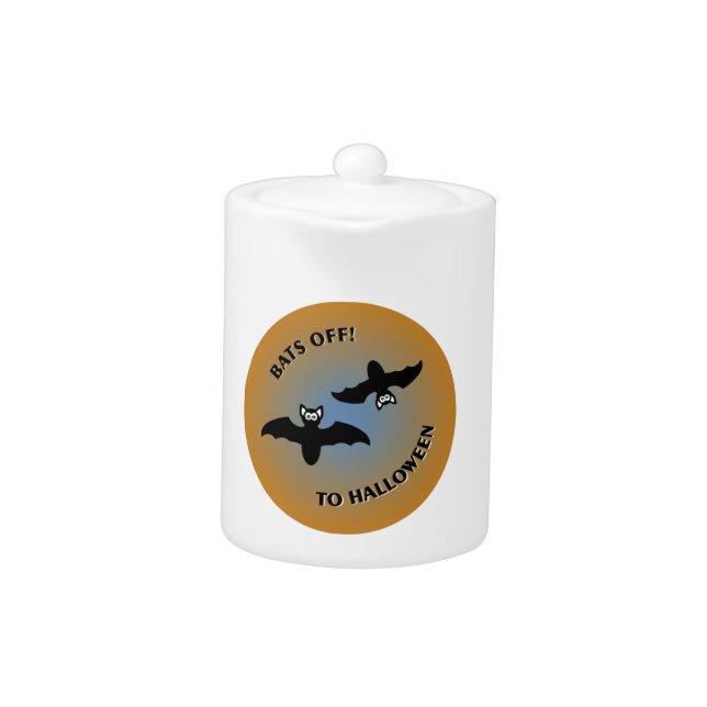 Halloween Bats Orange Blue Teapot (Front)