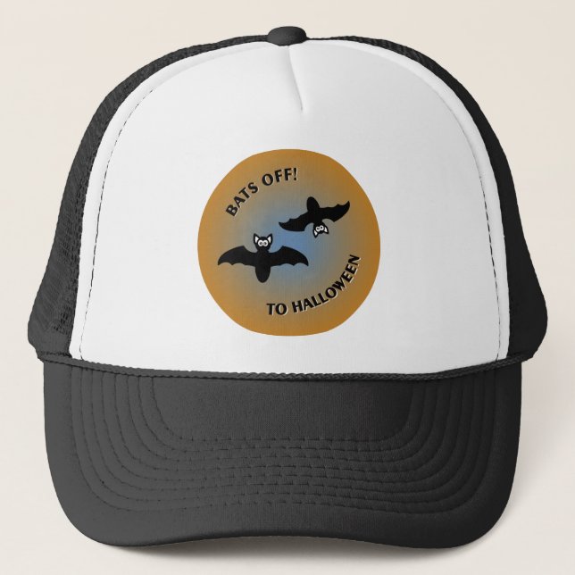 Halloween Bats Orange Blue Trucker Hat (Front)