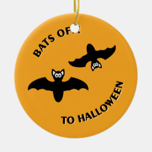 Halloween Bats Orange Ceramic Ornament
