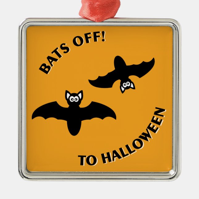 Halloween Bats Orange Metal Ornament (Front)