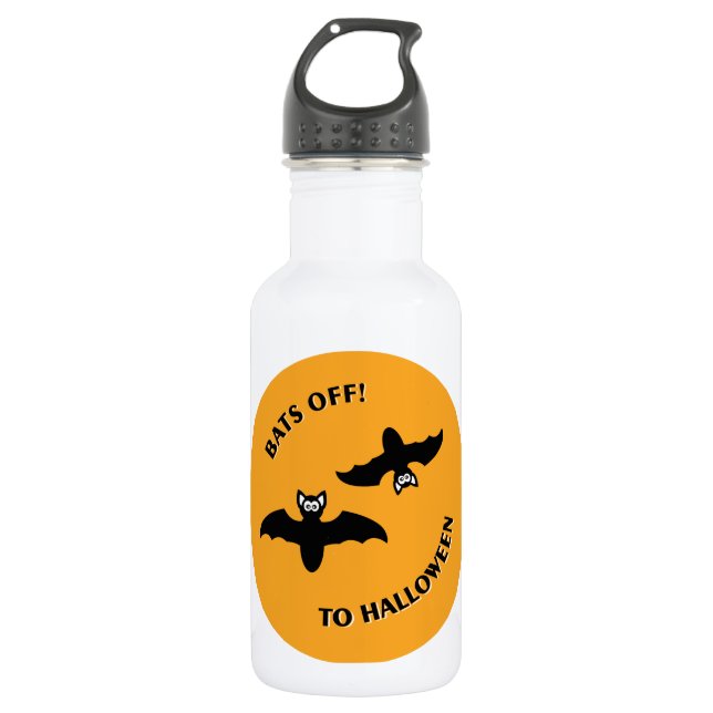 Halloween Bats Orange Stainless Steel Water Bottle (Front)