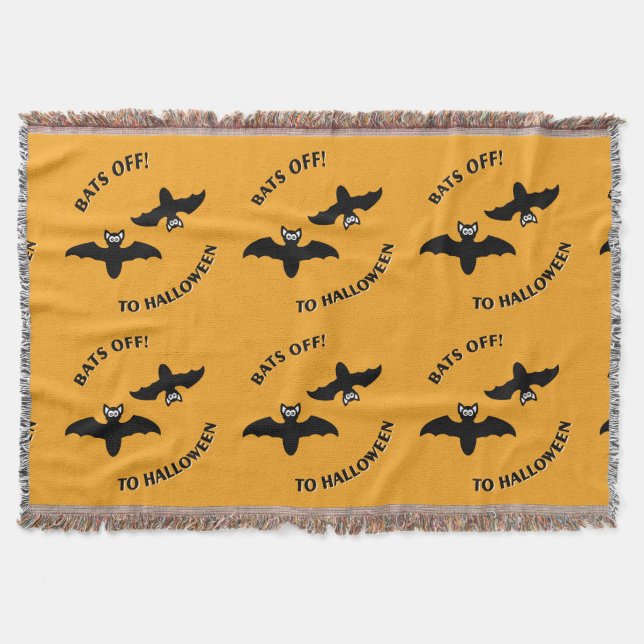 Halloween Bats Orange Throw Blanket (Front)